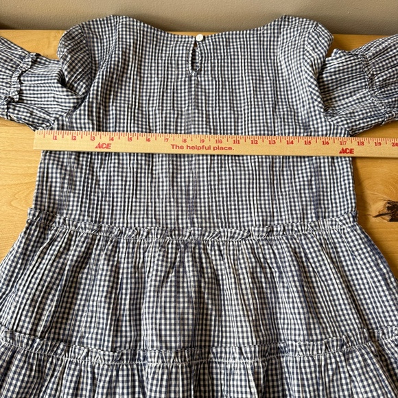 SARA CAMPBELL TUNIC TOP GINGHAM CHECK TIERED 3/4 BELL SLEEVE COTTON BLD PREPPY S - Picture 8 of 12
